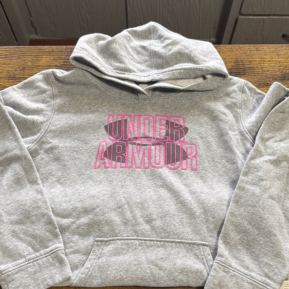 Under Armour Heather Gray Hoodie with Pink Accents